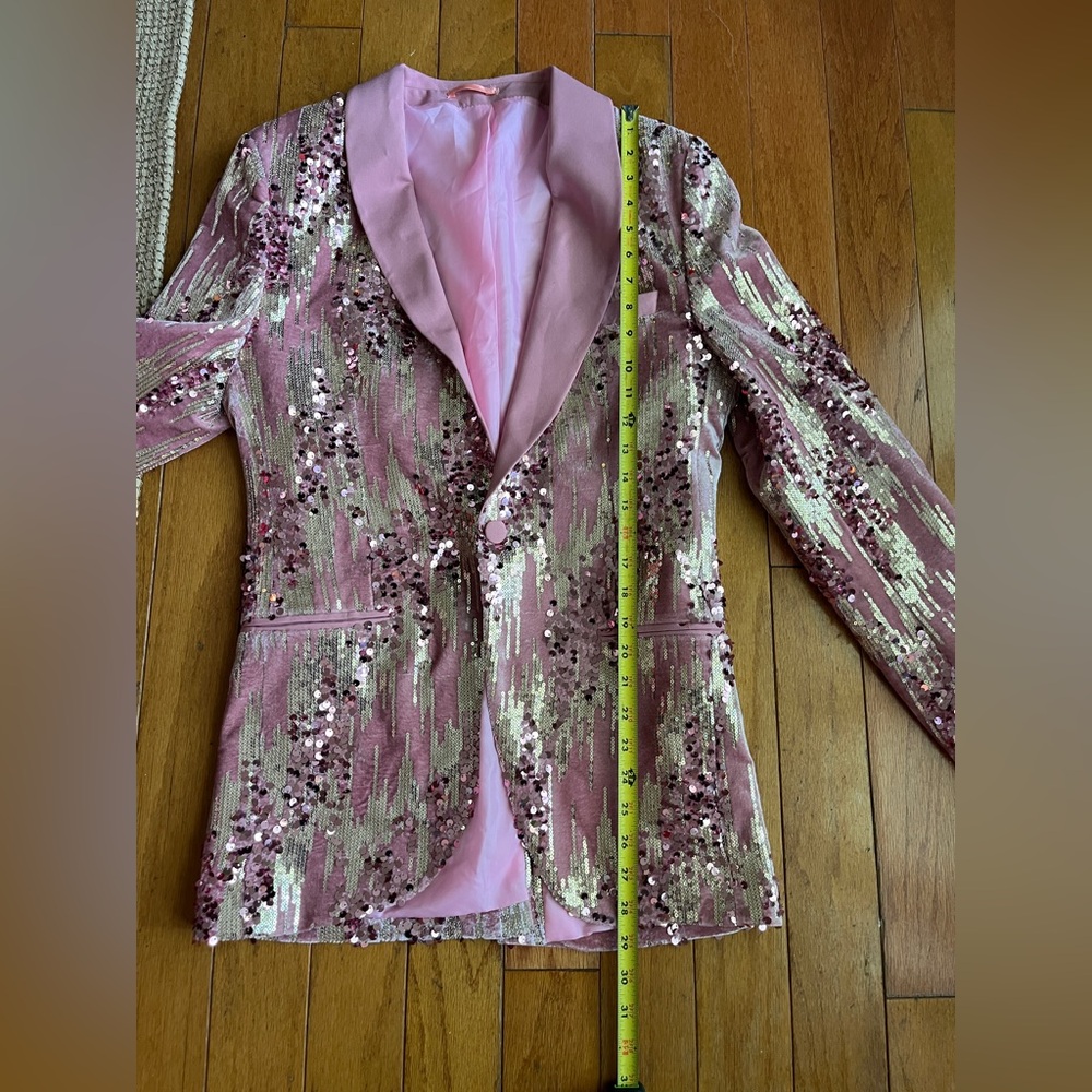 Boohoo Men’s Pink Velvet Sequins Blazer Suit Jacket size 38 Prom Formal - Picture 5 of 6